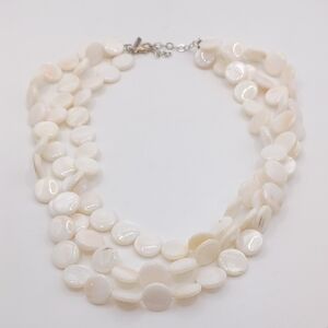 K. Amato 925 Mother of Pearl Disc Shell Necklace 3 Strand